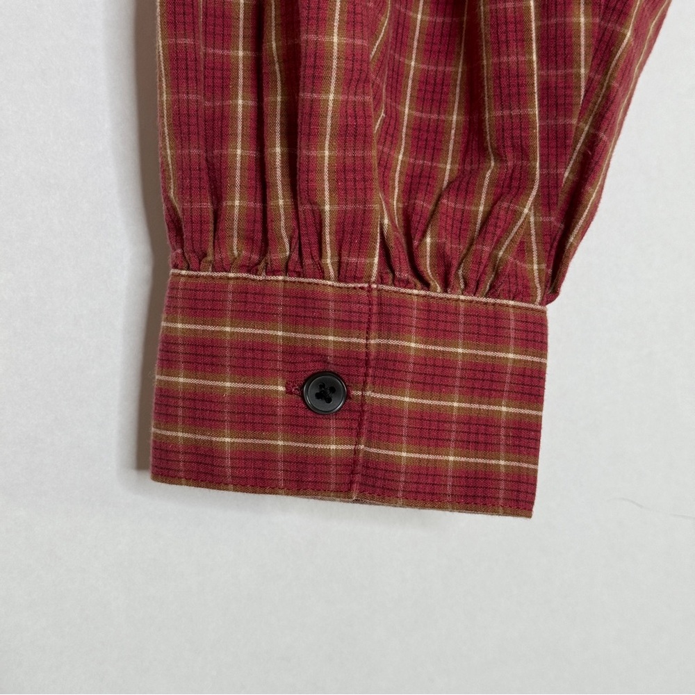 Levis Plaid Crop Blouse Devin Puff Sleeve Top Western Country Red SZ Small - Picture 5 of 16
